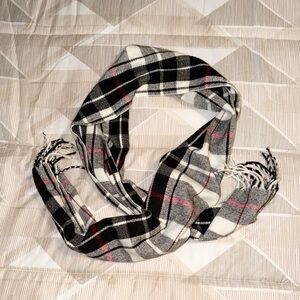 Alpine Swiss Black White & Red Plaid Fringe Scarf